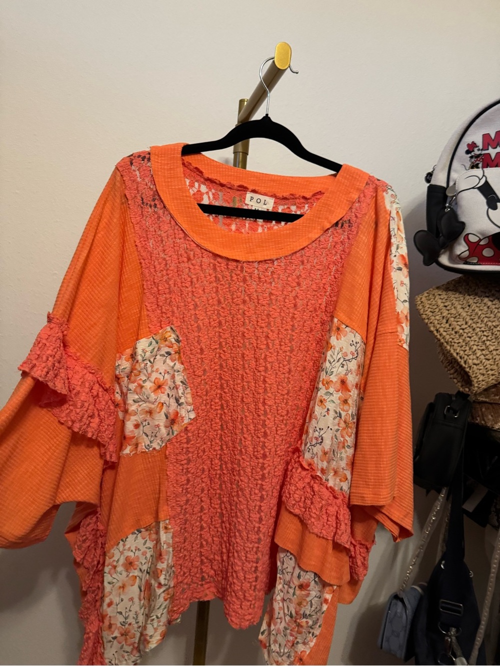 POL Orange Floral Patchwork Ruffle Tunic